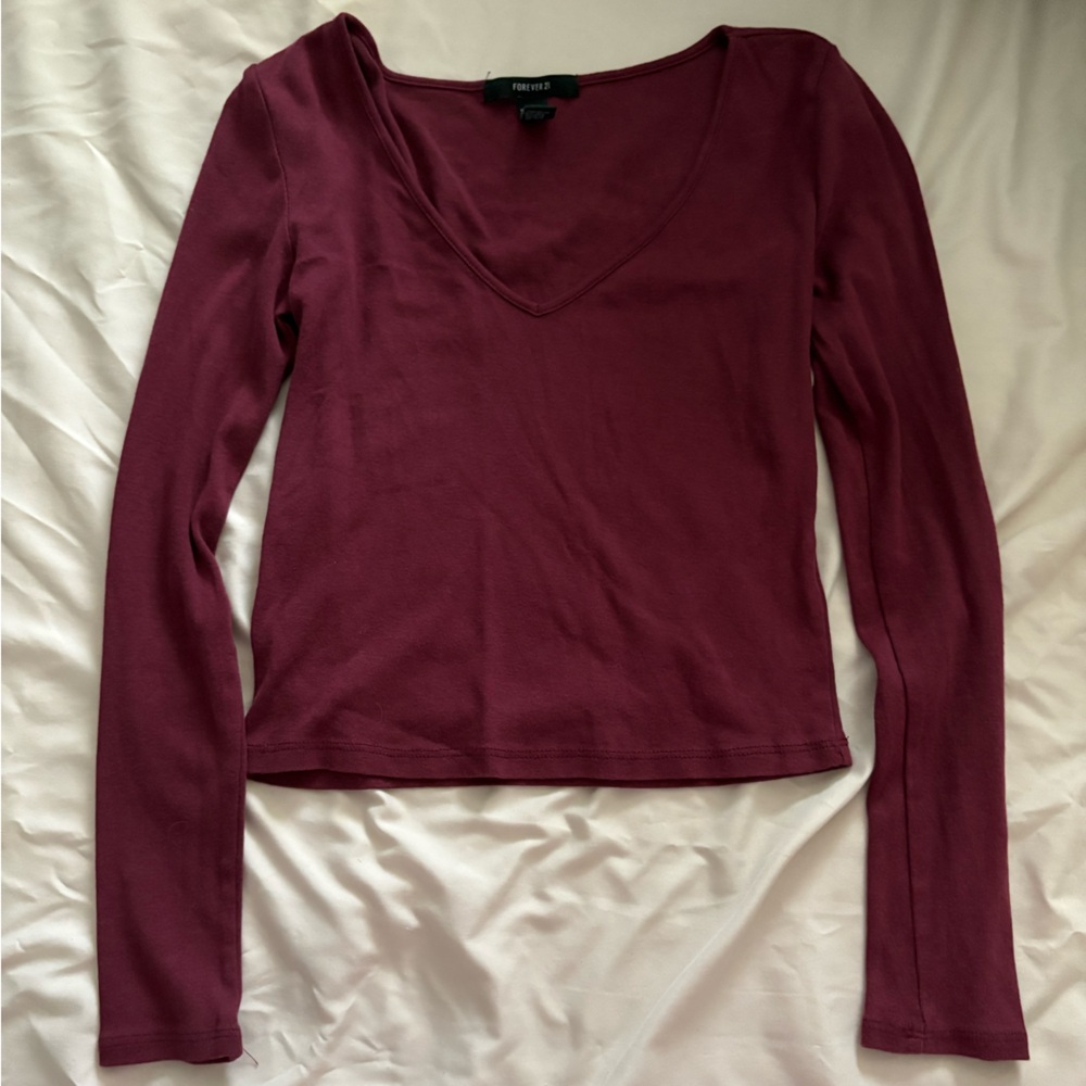 Forever 21 Burgundy V-Neck Sweater